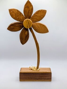 Handcrafted Wooden Daisy - Walnut, Oak, And Cherry